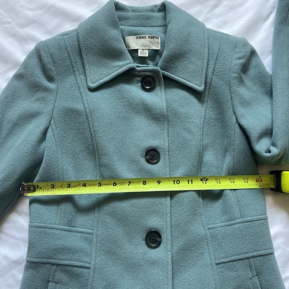 Anne Klein Seafoam Blue Full Length Cashmere Wool Blend Collar Coat Size 0 - Picture 14 of 16